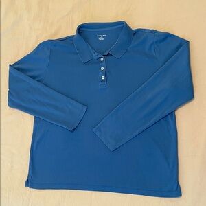 Land’s End Women’s Vibrant Blue Long Sleeve Polo Shirt L (14-16) Casual 90s Prep